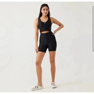 NEW Outdoor Voices Cutout‎ Bodysuit M Black Stretch Knit Bike Shorts Sleeveless